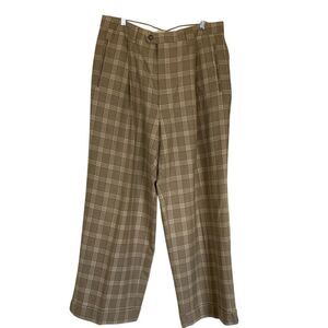 Womens Wide Leg Plaid Pleated Trouser Pant Size 10 Tan Grey Classic Contemporary